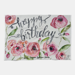 Happy Birthday Watercolor Blume Geschirrtuch