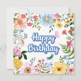 Happy Birthday Watercolor Blume Karte