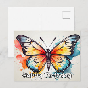 Happy Birthday Watercolor Butterfly Doodle Art Feiertagspostkarte