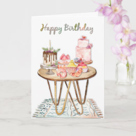 Happy Birthday Watercolor Cake and Patries Karte