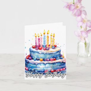 Happy Birthday Watercolor Cake Art Karte