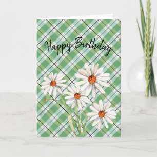 Happy Birthday Watercolor Daisy auf Kariert Karte