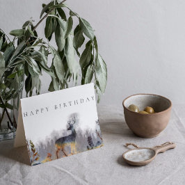 Happy Birthday Watercolor Deer Forest Card Karte
