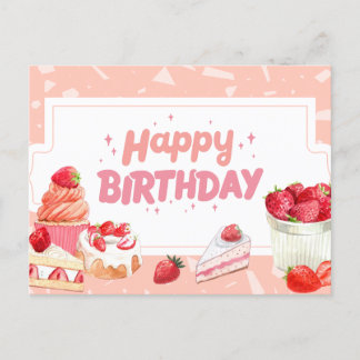 Happy Birthday Watercolor Erdbeere Fruchtsäfte Postkarte