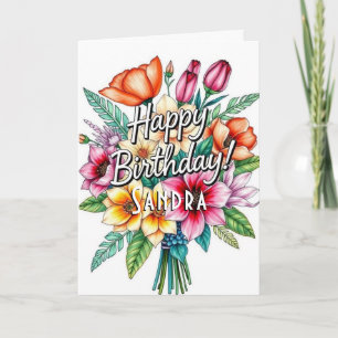 Happy Birthday Watercolor Floral Bouquet Card Karte
