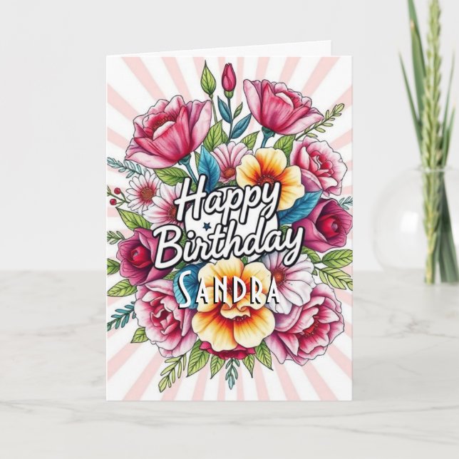 Happy Birthday Watercolor Floral Bouquet Card Karte (Vorderseite)