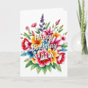 Happy Birthday Watercolor Floral Bouquet Card Karte