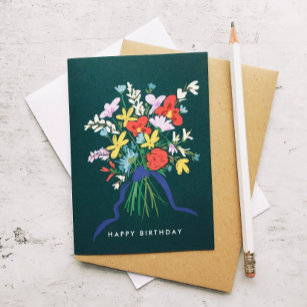 Happy Birthday Watercolor Floral Bouquet Karte