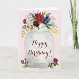 Happy Birthday Watercolor Floral Mason Jar Karte