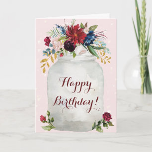 Happy Birthday Watercolor Floral Mason Jar Karte