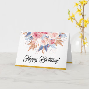 Happy Birthday Watercolor Floral Rose Card Karte