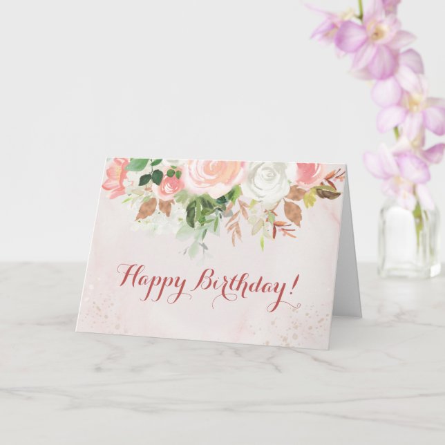 Happy Birthday Watercolor Floral Rose Karte (Orchidee)