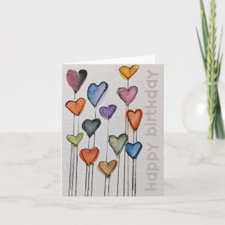 Happy Birthday Watercolor Hearts Card Karte