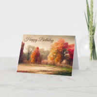 Happy Birthday Watercolor Herbstwald Landschaft