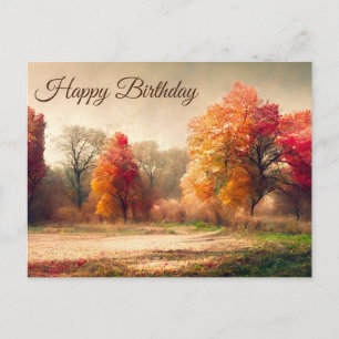 Happy Birthday Watercolor Herbstwald Landschaft Postkarte
