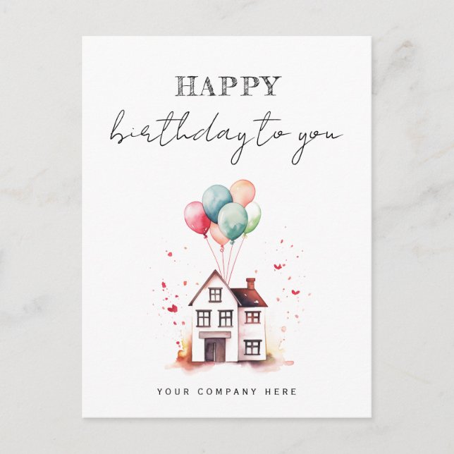 Happy Birthday Watercolor House Realty Postkarte (Vorderseite)