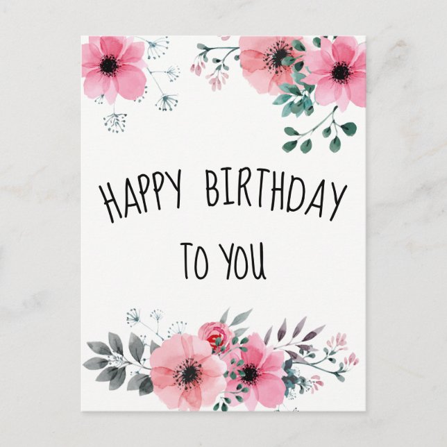 Happy Birthday Watercolor Hübsch Pink Floral Postkarte