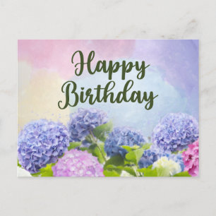 Happy Birthday Watercolor Hydrangea Blume Postkarte