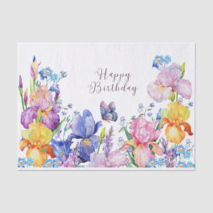 Happy Birthday Watercolor Iris Blume und Garten Seidenpapier