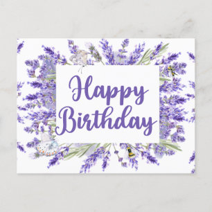 Happy Birthday Watercolor Lavender Blume Postkarte