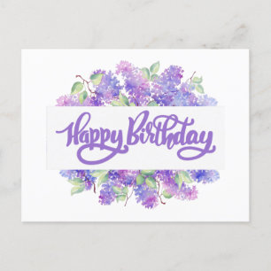 Happy Birthday Watercolor Lila Lilac Blume  Postkarte