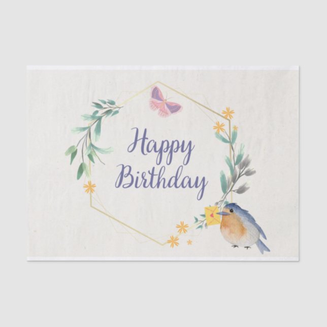 Happy Birthday Watercolor Natur Botanischer Vogel Seidenpapier (Vorderseite)