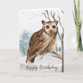Happy Birthday Watercolor Owl Karte