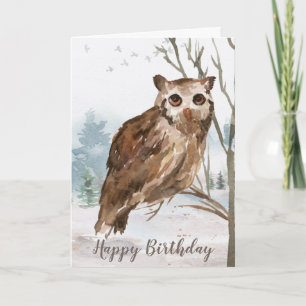 Happy Birthday Watercolor Owl Karte