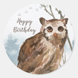 Happy Birthday Watercolor Owl Runder Aufkleber