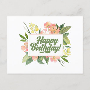Happy Birthday Watercolor Pastel Pink Blume Postkarte