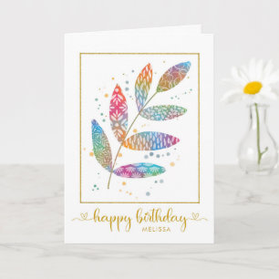 Happy Birthday Watercolor Pattern Blätter Karte