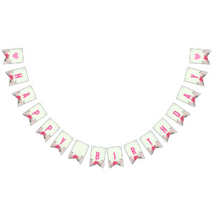 Happy Birthday Watercolor Pink Roses Wimpelkette