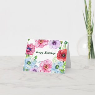 Happy Birthday Watercolor Poppy Blume Karte
