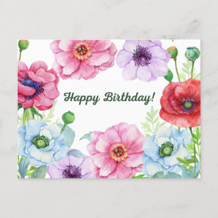 Happy Birthday Watercolor Poppy Blume Postkarte