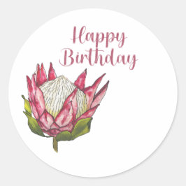 Happy Birthday Watercolor Protea Label Set Runder Aufkleber