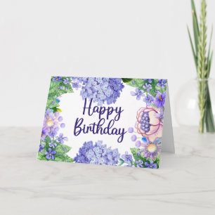 Happy Birthday Watercolor Purple Blumen Karte