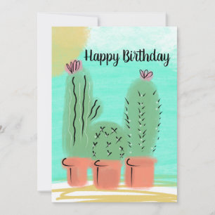 Happy Birthday Watercolor Sonntag Cactus Pot Karte