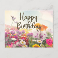 Happy Birthday Watercolor Summer Wildflowers