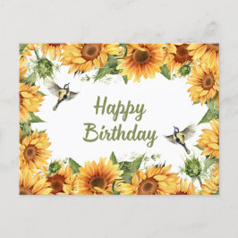 Happy Birthday Watercolor Sunflowers & Birds  Postkarte