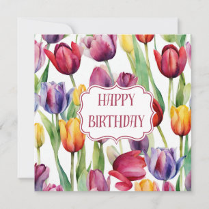 Happy Birthday Watercolor Tulip Blume Karte