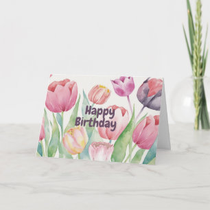 Happy Birthday Watercolor Tulips Abstrakt Karte
