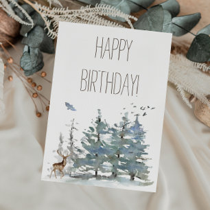 Happy Birthday Watercolor Wald Forest Karte