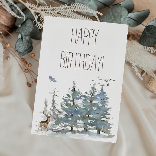 Happy Birthday Watercolor Wald Forest Karte (Von Creator hochgeladen)