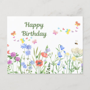 Happy Birthday Watercolor Wildblume Meadow Postkarte