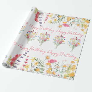 Happy Birthday Watercolor Wildblumen farbenfroh Geschenkpapier