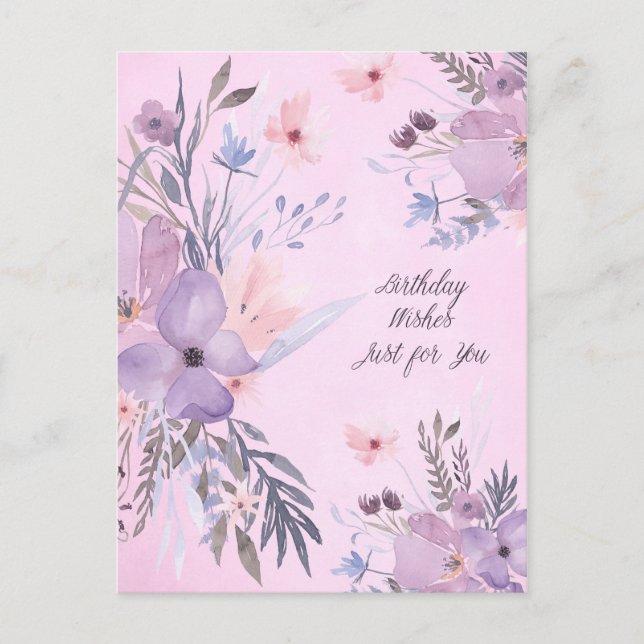 Happy Birthday Watercolor Wildblumen Postcard Postkarte (Vorderseite)