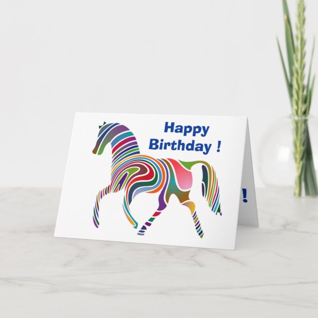 "HAPPY BIRTHDAY" WAVY RAINBOW HORSE KARTE (Vorderseite)