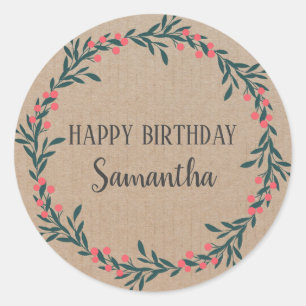 Happy Birthday Weihnachten Blumengarten Kunsthandw Runder Aufkleber