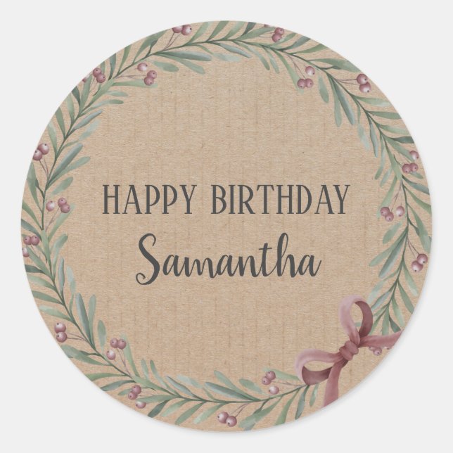 Happy Birthday Weihnachten Floral Wreath Craft Cla Runder Aufkleber (Vorderseite)