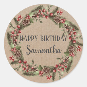 Happy Birthday Weihnachten Floral Wreath Craft Cla Runder Aufkleber